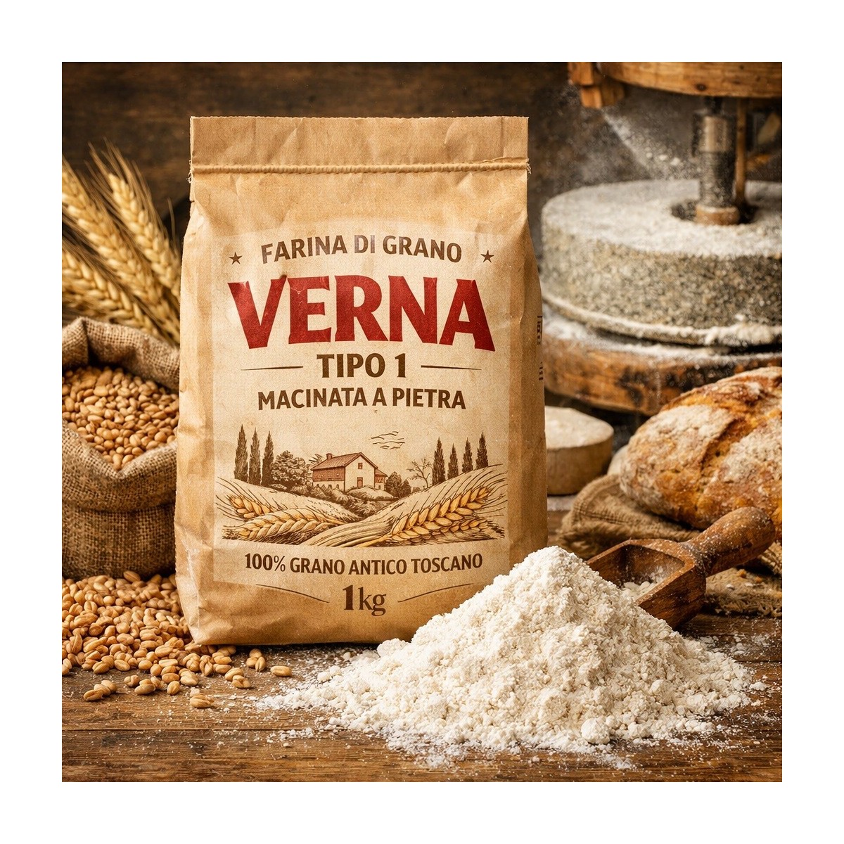 1 kg Stone-Ground Type 1 Verna Soft Wheat Flour