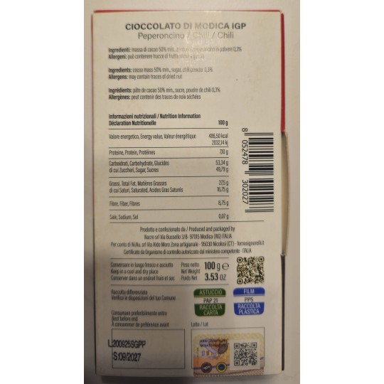 100 gr Cacao al Peperoncino - Cioccolato di Modica IGP