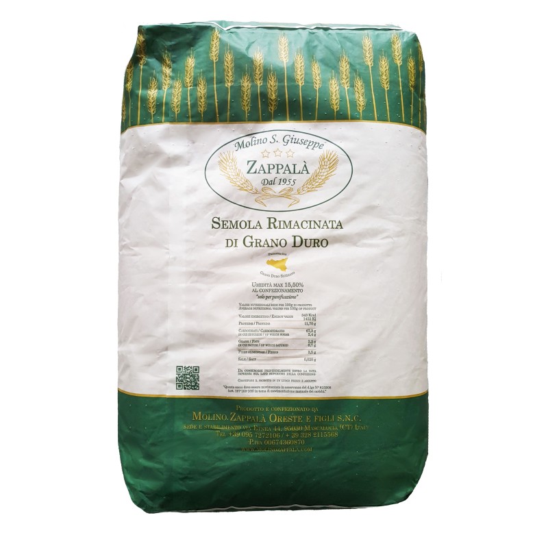 25 kg Remilled Sicilian Durum Wheat Semolina – Molino Zappalà